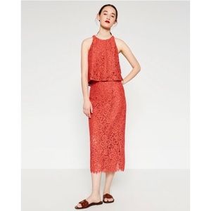 Zara lace pencil midi skirt